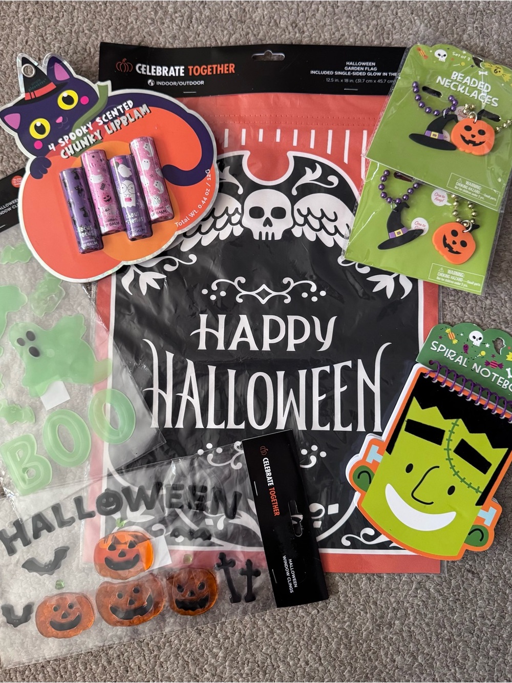 🎃 NWT New Halloween Celebrate Together Kids Bundle Necklaces Flag Notebook